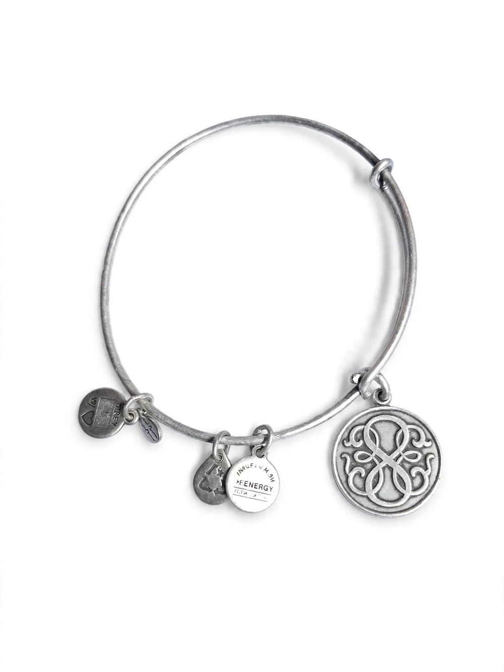 Silver Charm Bangle Bracelet with Filigree Medallion
